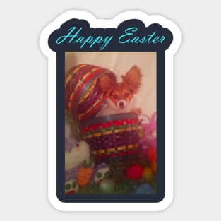 Happy Easter Papillon Puppy Sticker